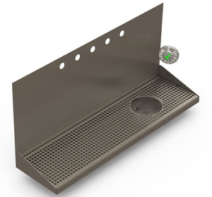 Wall Mount Drip Tray with Right Drain and Rinser Hole | 8" X 30" X 14" X 1" | S/S # 4 | 5 Faucet Holes - ACU Precision Sheet Metal