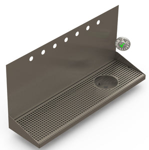 Wall Mount Drip Tray with Right Drain and Rinser Hole | 8" X 30" X 14" X 1" | S/S # 4 | 7 Faucet Holes - ACU Precision Sheet Metal