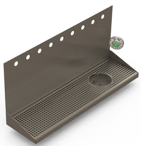 Wall Mount Drip Tray with Right Drain and Rinser Hole | 8" X 30" X 14" X 1" | S/S # 4 | 9 Faucet Holes - ACU Precision Sheet Metal