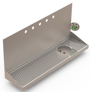 Wall Mount Drip Tray with Right Drain and Rinser Hole | 8" X 30" X 14" X 1" | Stainless Steel Mirror Finish | 5 Faucet Holes - ACU Precision Sheet Metal