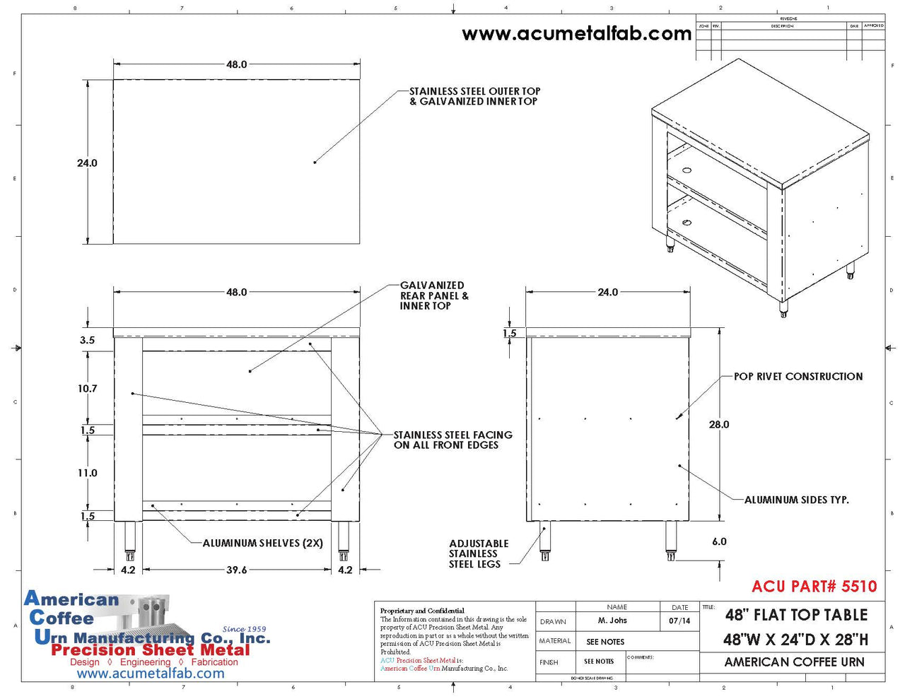 Flat Top Stainless Steel Restaurant Table | 48" X 24"