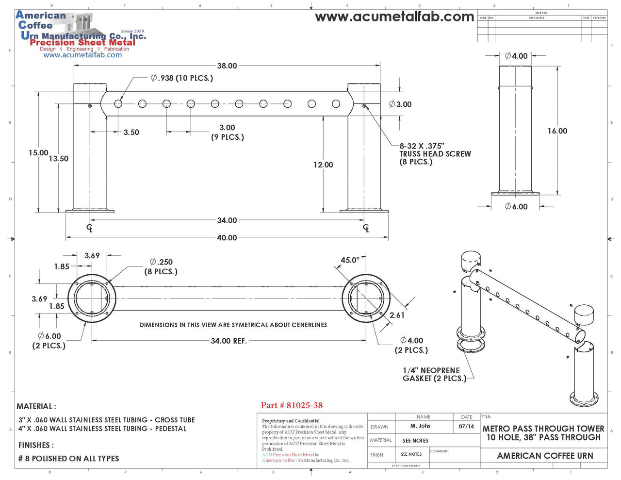Metro Pass Through Tower 10 Faucet Holes | Mirror Stainless Steel