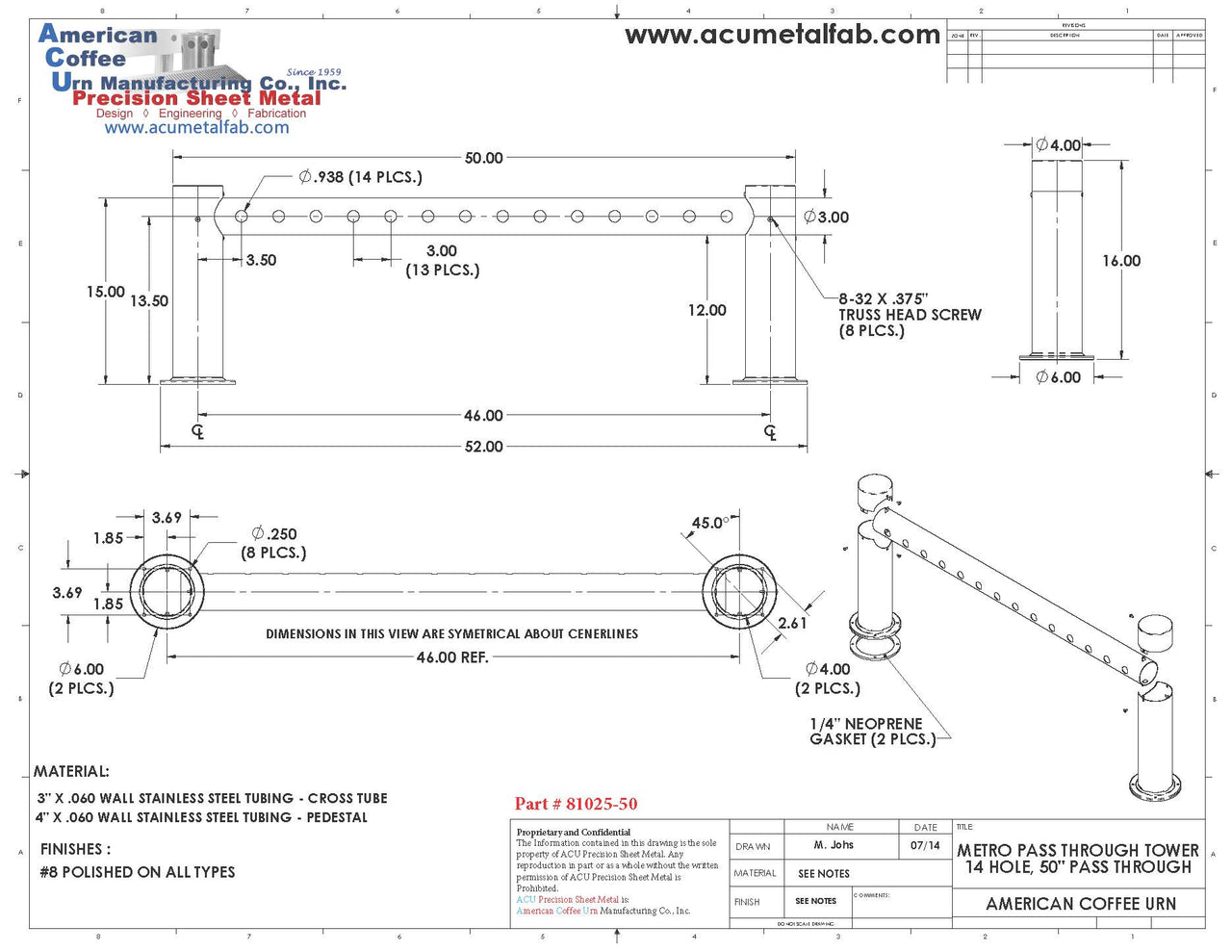 Metro Pass Through Tower 14 Faucet Holes | Mirror Stainless Steel