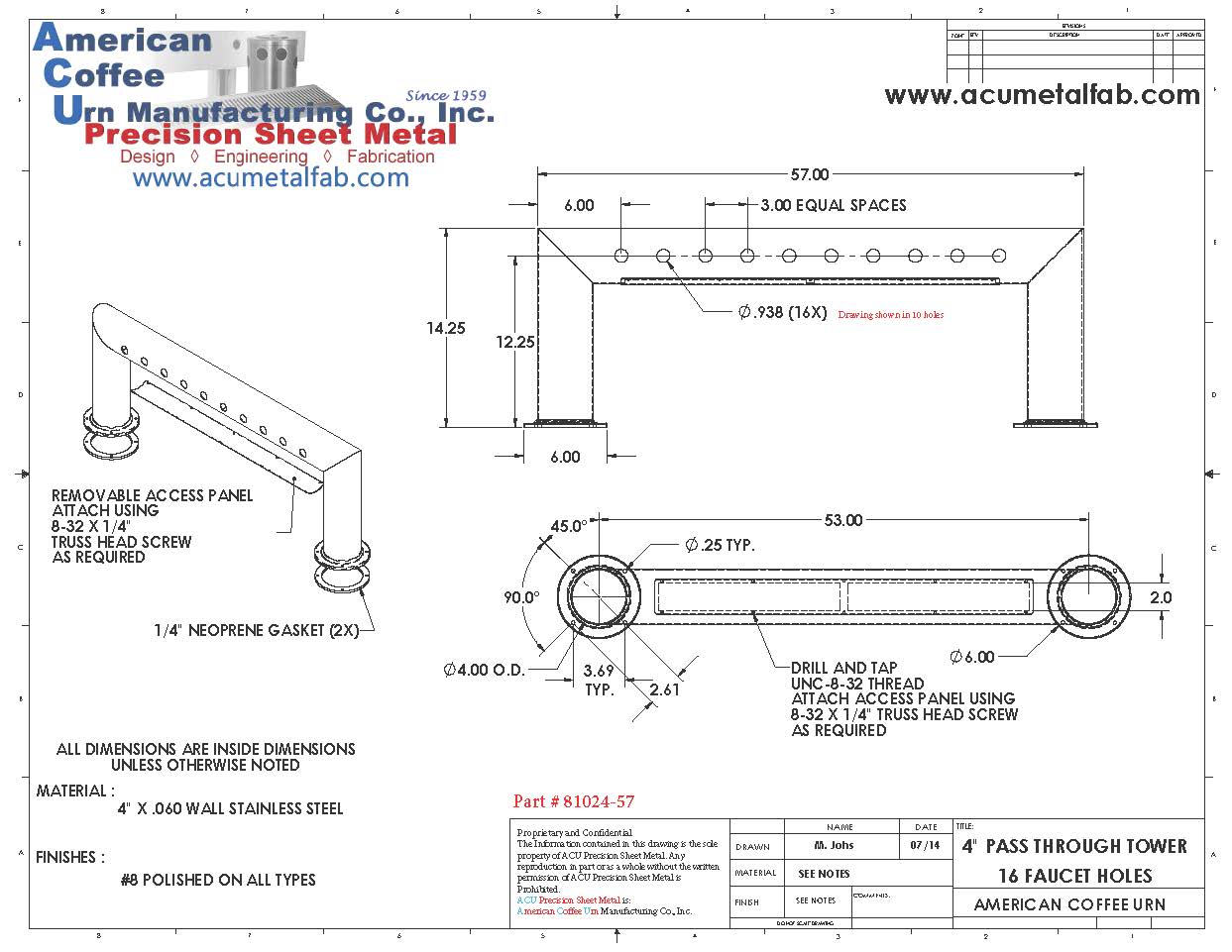 Draft Beer Pass Thru Tower | 16 Faucet Holes (57" Long) | S/S # 8