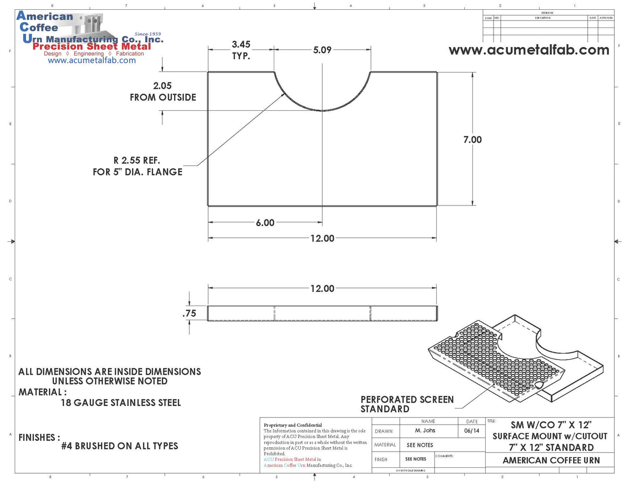 Cut Out Surface Mount Drip Tray | 7” X 12”| 3" Column Tower | S/S #4 | No Drain