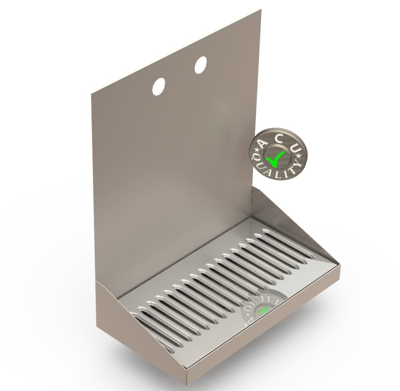 Wall Mount Drip Tray with Drain | 6-3/8" X 12" X 14" X 1"  | Mirror Stainless | 2 Faucet Holes - ACU Precision Sheet Metal