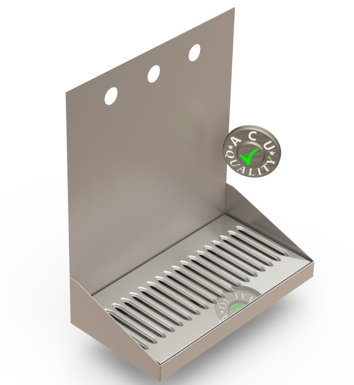 Wall Mount Drip Tray with Drain | 6-3/8" X 12" X 14" X 1"  | Mirror Stainless | 3 Faucet Holes - ACU Precision Sheet Metal