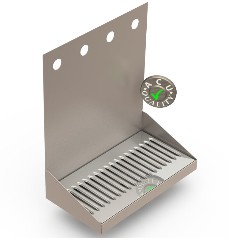 Wall Mount Drip Tray with Drain | 6-3/8" X 12" X 14" X 1"  | Mirror Stainless | 4 Faucet Holes - ACU Precision Sheet Metal
