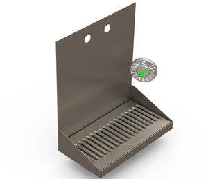 Wall Mount Drip Tray with Drain | 6-3/8" X 12" X 14" X 1" | S/S # 4 | 2 Faucet Holes - ACU Precision Sheet Metal