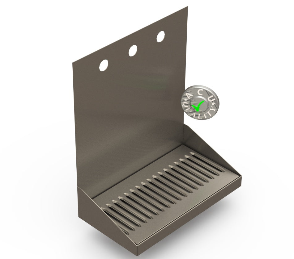 Wall Mount Drip Tray with Drain | 6-3/8" X 12" X 14" X 1" | S/S # 4 | 3 Faucet Holes - ACU Precision Sheet Metal